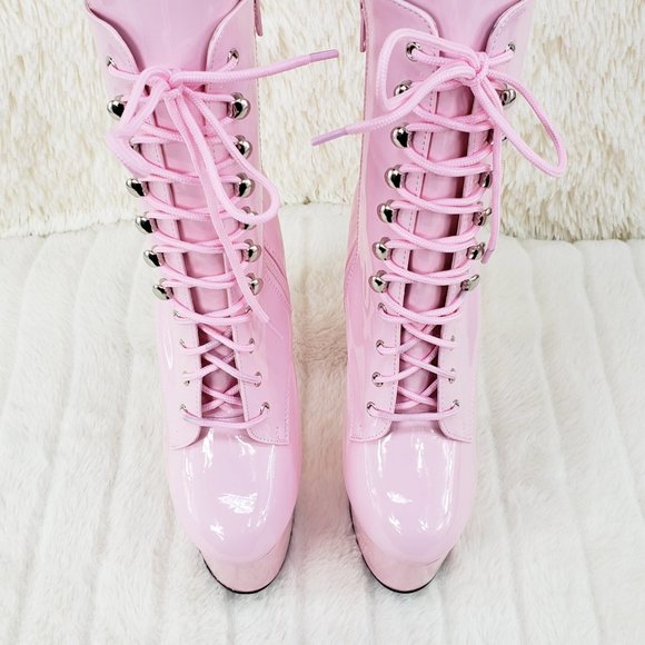 Baby Pink Patent Platform 7" Heel Ankle Boots - Picture 9 of 16